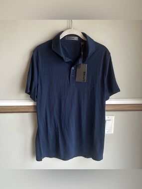 G/FORE Navy Blue Merino Wool Blend Golf Polo